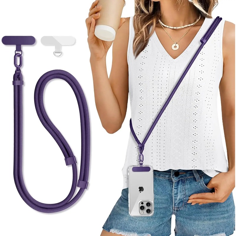 Phone Cases With Loop - สายคล้องโทรศัพท์แบบปรับได้อเนกประสงค์ สายคล้องคอแบบไขว้ สายคล้องโทรศัพท์แบบยาวพร้อมคลิปหนีบ ป้องกันการสูญหาย ทนทานและแข็งแรง