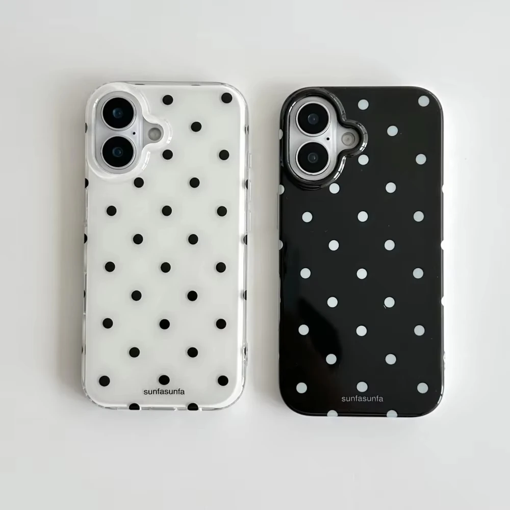 Phone Cases Xr Iphone - เคสโทรศัพท์ลายจุดขาวดำมินิมอล สำหรับ iPhone 17 16 15