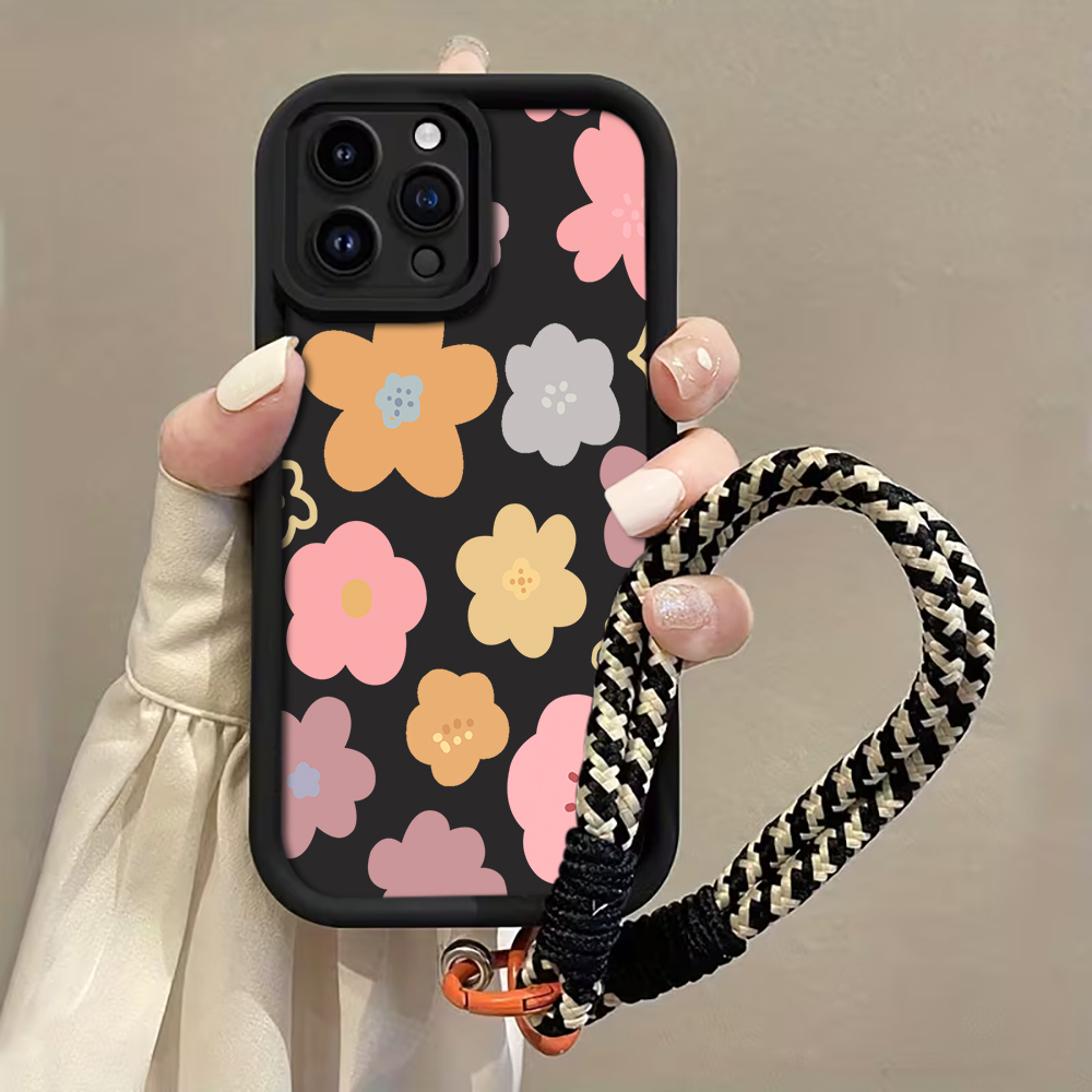 Phone Cases With Loop - เคสโทรศัพท์สายคล้องลายดอกไม้มาการองสำหรับ iPhone 12 13 14 15