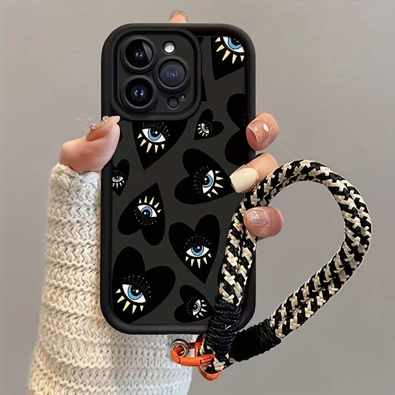 Phone Cases With Loop - เคสโทรศัพท์ลายหัวใจสีดำพร้อมสายคล้อง สำหรับ Samsung Galaxy Note 20