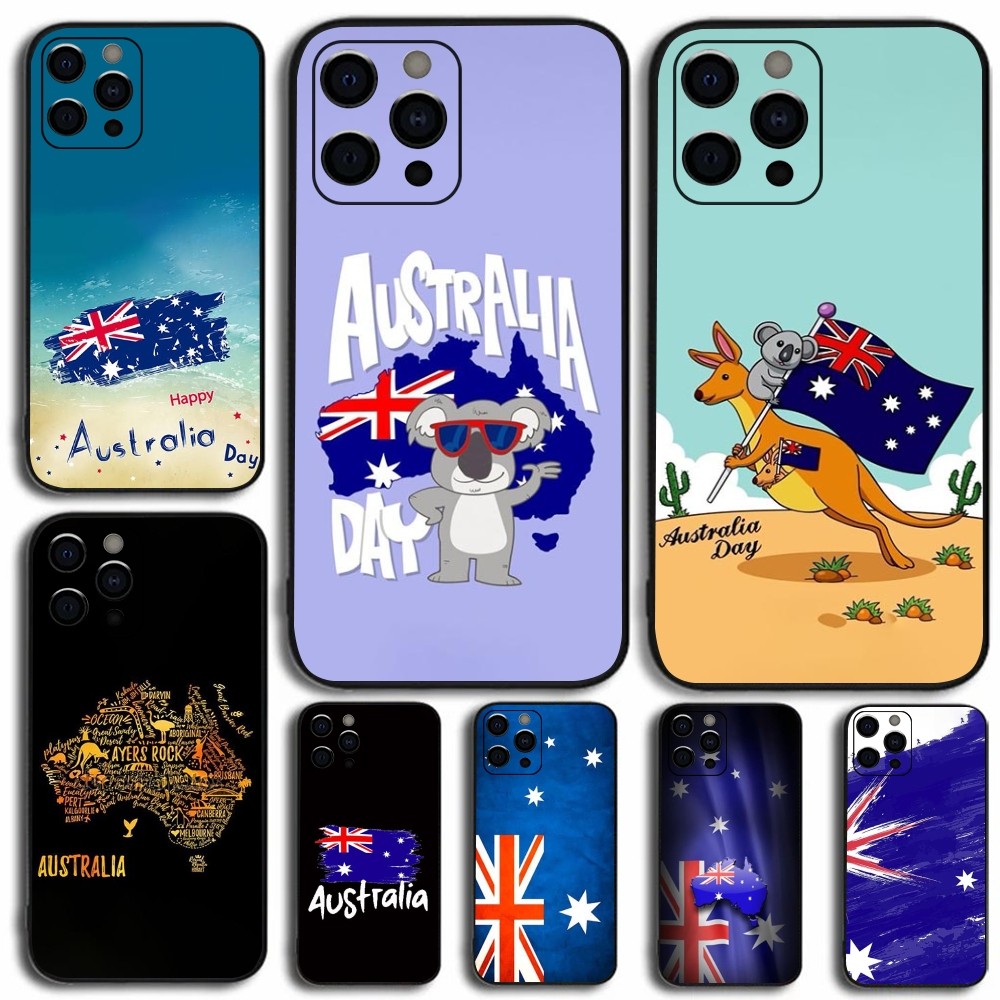 Phone Cases Australia - ออสเตรเลียธงแผนที่เคสโทรศัพท์สําหรับ Apple iPhone 15,14,13,12,11,Pro,X,XS,Max,XR,Plus,mini Soft ปกสีดํา