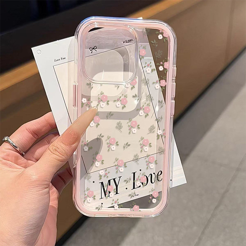 Phone Cases Xr Iphone - เคสโทรศัพท์ใส TPU นิ่มลายใบไม้สีเขียว ดอกไม้สีชมพู 2in1 สำหรับ