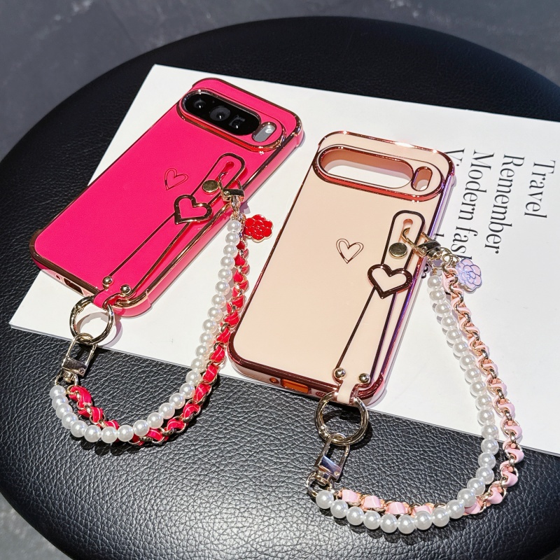 Google Pixel 9 - เคสซิลิโคนสีพื้นเงาเคลือบเงา ดีไซน์ทันสมัย พร้อมสายคล้องคอแบบมุก สำหรับ Google Pixel