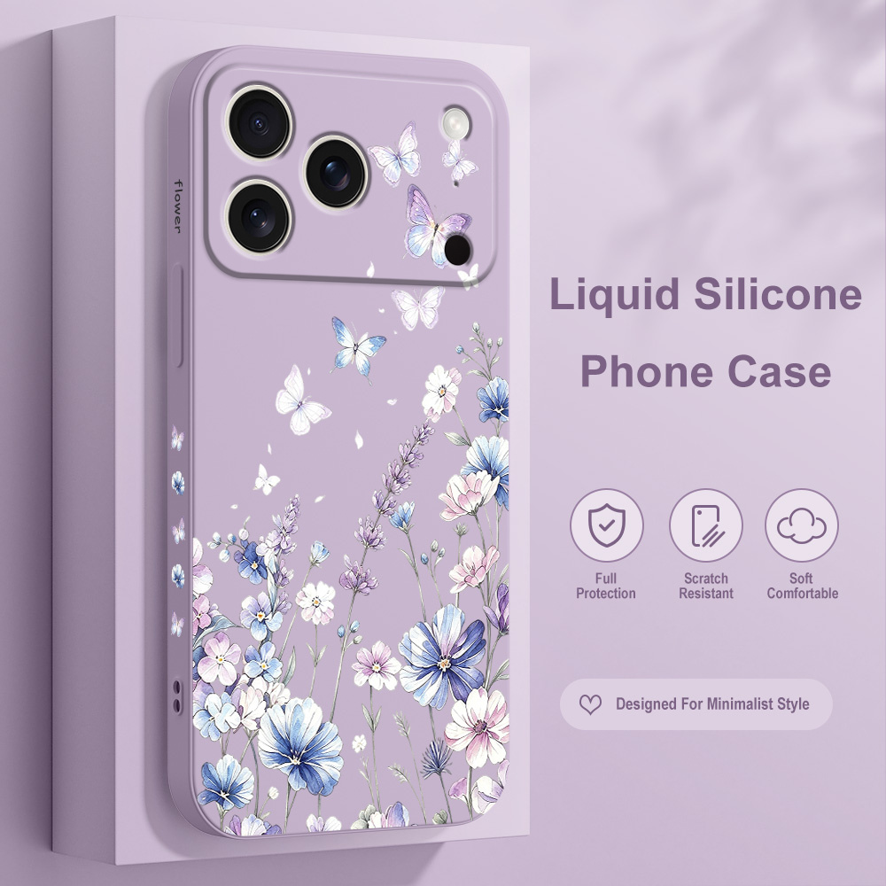 Silicone Liquid Case - เคสโทรศัพท์ลายลิลลี่บัตเตอร์ฟลายสำหรับ iPhone 17 17E Air 16