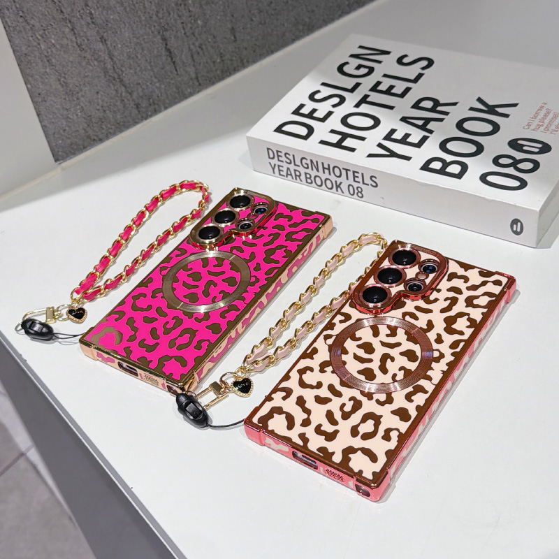 Phone Cases With Loop - เคสโทรศัพท์ลายเสือดาวแบบแม่เหล็ก Magstfe พร้อมสายคล้องมือ เหมาะสำหรับ Samsung Galaxy