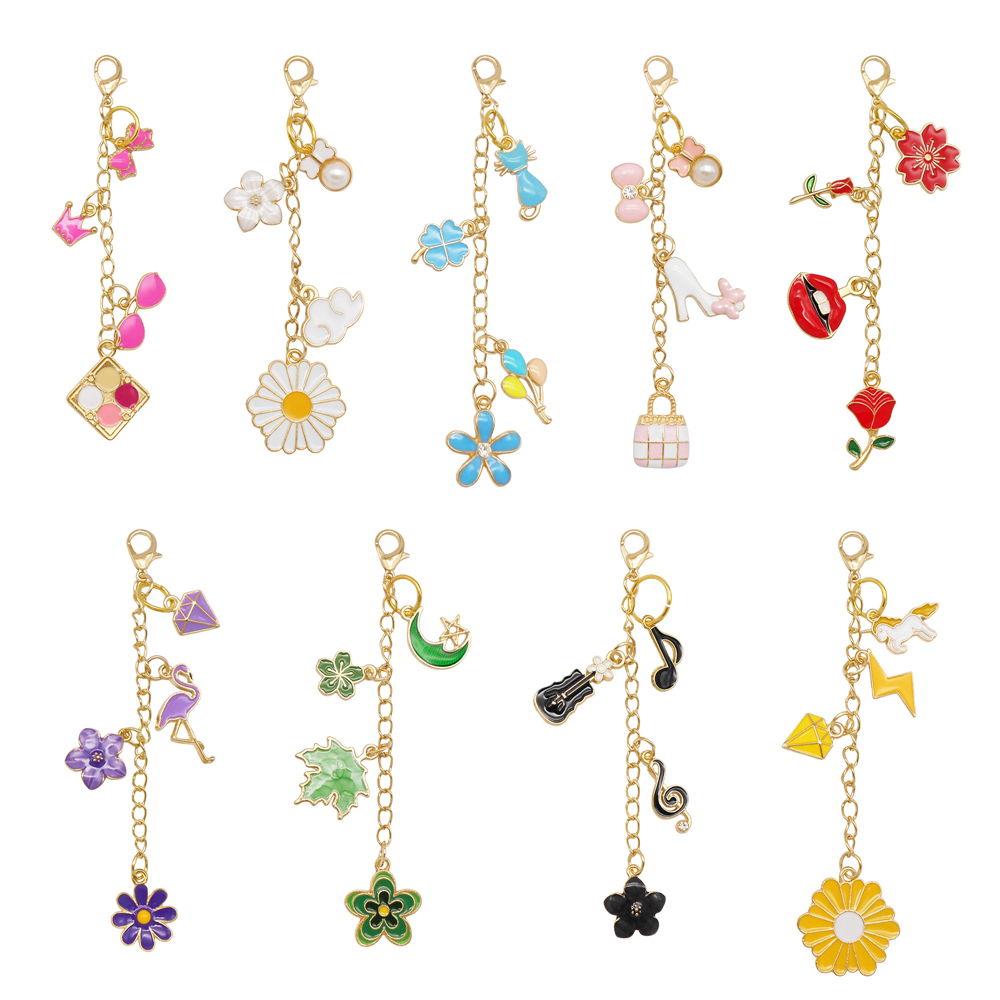 Phone Cases With Charms - พวงกุญแจลิปบาล์มน่ารัก 6/9 ชิ้น พร้อมจี้รูปดอกไม้ ชีวิตใต้ทะเล เชอร์รี่