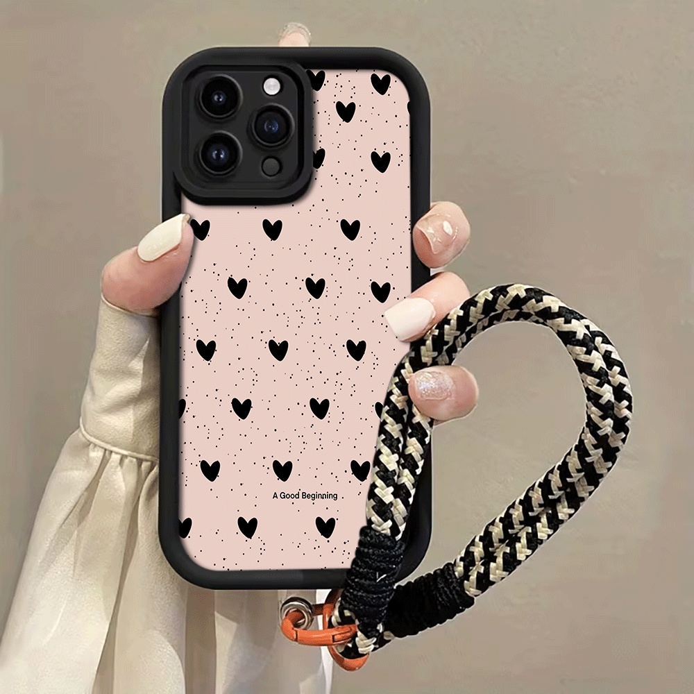Phone Cases With Loop - เคสโทรศัพท์ลายหัวใจสีดำพร้อมสายคล้อง สำหรับ Samsung Galaxy Note 20